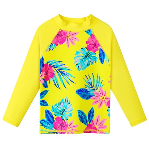 Image of Girls Two Piece Swimsuit Long Sleeve Floral Bathing Suit UPF 50+ Summer Beach Swimwear