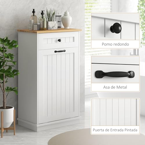 HOMCOM Mueble Auxiliar de Baño Cesto para Ropa Sucia Armario de Baño con Cajón y Diseño Anti-vuelco Mueble de Baño Moderno 52x33x90 cm Blanco - imagen 5
