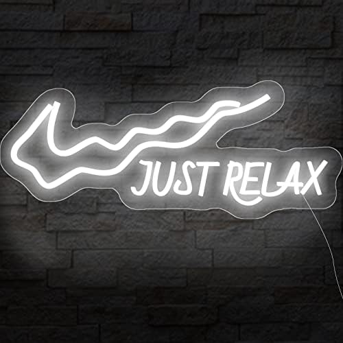 LiyuanQ JUST Relax Neon Sign for Wall Decor, Reusable LED Lights Sign with 5V USB Powered Light Up and Switch for Party, Office, Yoga Room, Bar Decor, Game Room(16 inch X 10 inch) (Blue)