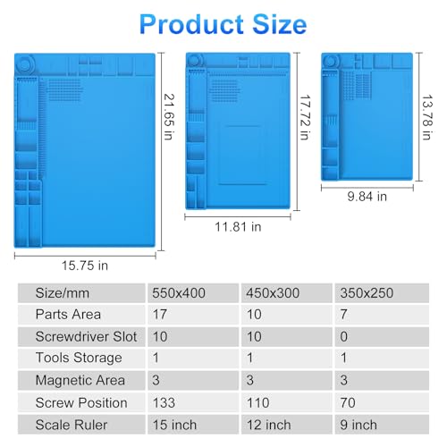 STREBITO Soldering Mat Electronics Repair Mat, Silicone Work Mat Heat Resistant 932°F, Magnetic Mat for Screws and Tools, Solder Mat Silicone Pad for Watch, Phone, Eyeglass, Knife, Size 13.8 "x 9.9" by STREBITO - Image 9