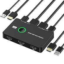 KVM Switch, USB and HDMI KVM Switches for 2 Computers Sharing Mouse Keyboard Printer to One HD Monitor, Supports 4K@60 Hz, 2 HDMI Cables and 2 USB Cables Included