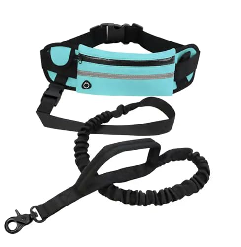 Correa de Perro Cintura para Correr Running | Correa Extensible | Correa elástica y Reflectante | 160-220 cm | Bolsa para teléfono móvil | Color Azul