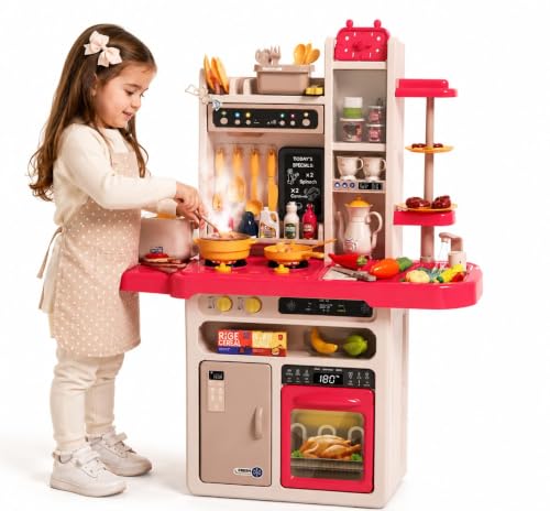 Image of Kids Kitchen Play Set 81 PCS with Steam, Lights & Sound, 93cm