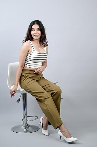 Image of Mlada Mid Waist Wide Leg Flared Pants Elastic Waist Band for Women Office Work Formal Wear Stretch Cotton Knit Flare Pants Utility Pockets Extra Flare Pants Trousers for Travel
