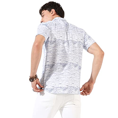 Image of CAHOOT Men's Button Up Shirt for Casual Wear | Regular Fit | Poly Lycra Shirt Crafted with Short Sleeve & Enhanced Stretch Comfort Fit for Everyday Wear