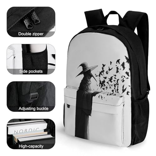 Womens Fashion Backpack, Black Crow Raven Bird Comfortable Versatile Commute Backpack with Side Pockets, Reusable Daypack for Travel3