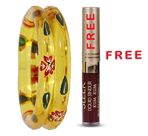 Image of NMII Traditional Glass With Diamond Cutting Pattern Glossy Finished Stylish Kada Set For Women And Girls | Crystal Glass Kada Bangles Set For Wedding, Festive