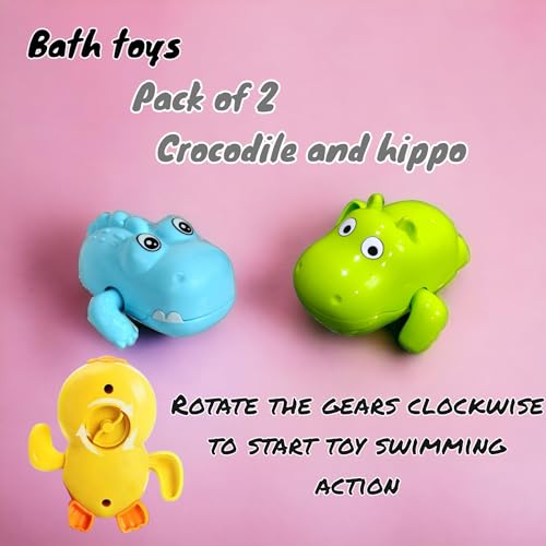 Image of COSMOBABY (Hippo & Crocodile Combo) Bath Toys, Cute Swimming Bath Toys for Toddlers 1-3, Floating Wind Up Toys for 1-5 Year Old Boy Girl, New Born Baby Bathtub Water Toys, Proudly Made in India
