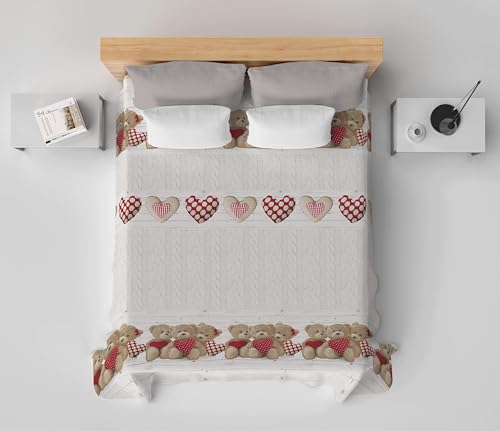 HomeLife Tagesdecke für französisches Bett aus Pikee-Baumwolle, 100 prozent Made in Italy, frische Sommerdecke, leicht & atmungsaktiv für den Sommer mit fröhlichem Bärenmuster, Rot, 220 x 280 cm
