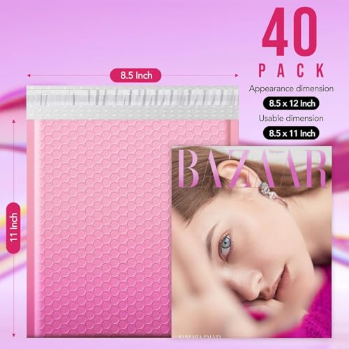 Image of Fuxury 40 Pack Thick Bubble Mailers 8.5x12 Gradient Pink Bubble Envelopes