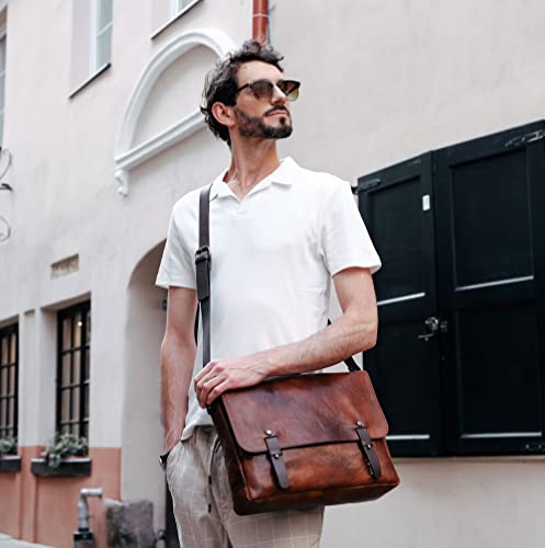 Time Resistance Leather Briefcase Messenger Bag for Laptop Full Grain Leather Shoulder Bag for Men and Women2
