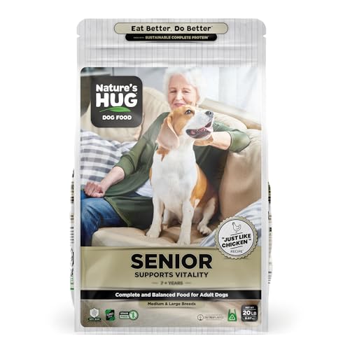 Nature's HUG Dry Dog Food, for Senior-Medium & Large Breeds, 20 lb. Bag, Chicken Flavor Plant-Based Protein Kibble, Grain-Free, Allergen-Free, Complete Protein & Balanced Nutrition