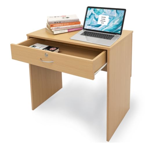 Image of Absolute Deal Beech Desk Home Office Computer Study Table Lockable Drawer
