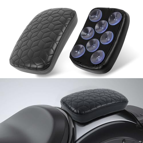Image of DREAMIZER Universal Black Motorcycle Solo Passenger Seat Rear Cushion 8 Suction Cups Compatible with Harley Davidson Sportster XL 883 1200 Forty Eight Dyna Chopper Bobber Custom (Diamond-Breathable)