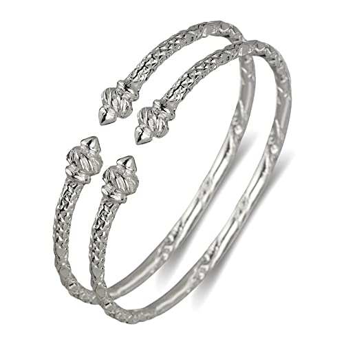 Torch Ends .925 Sterling Silver West Indian Bangles, 1 pair