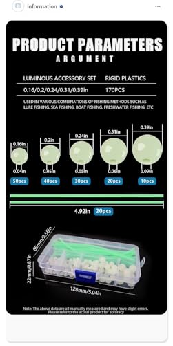 170 piezas de cuentas luminosas y tubos de goma para pesca miniatura 2