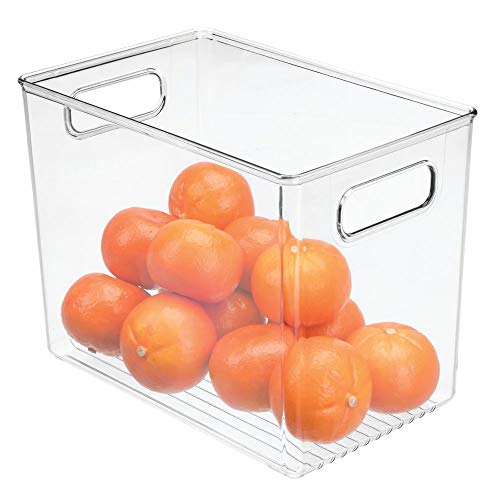 mDesign Plastic Modern Kitchen, Pantry Food Storage Container Bin w/ Handles - Cabinet, Fridge/Freezer, Countertop Organizer - Snacks/Drink/Appliances; Ligne Collection, Clear, 10x6.5x7.75 (Pack of 1)