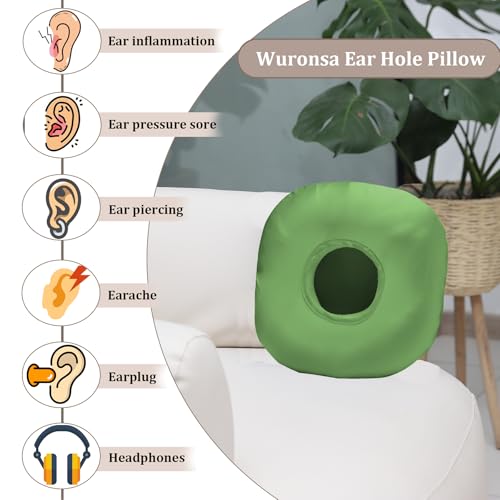 Image of Ear Piercing Pillow for Side Sleepers with Ear Hole, Donut Pillow for Ear with Silky Pillowcase for CNH and Ear Pain Inflammation Pressure Sores Piercing, Ear Guard Pillow (Light Green)