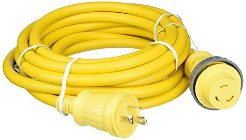 Hubbell Wiring Systems HBL61CM03LED Ship-to-Shore Vinyl Jacketed Cable Set with High Intensity LED Power-On Indicator, 10 AWG, 30 Amps, 25' Length, Yellow