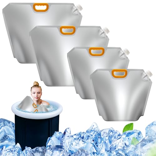 Anglekai 4 sacchetti da bagno per ghiaccio, riutilizzabili, 10 l + 5 l, sacchetti per acqua per congelatore, vasca da bagno e congelatore, per acqua fredda