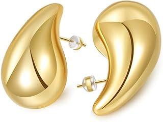NEVEGE Gold Teardrop Earrings for Women 14K Gold Plated Water Drop Earrings Hypoallergenic Chunky Gold Earrings Lightweight Trendy Hoop Earrings for Women Girls Gift Jewelry