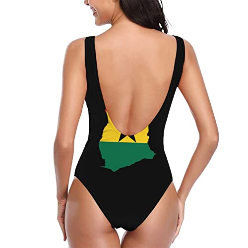 Flag map of Ghana Fashion Print One Piece Swimsuits for Women Halter Bathing Suit Sexy Bikini Swimwear2
