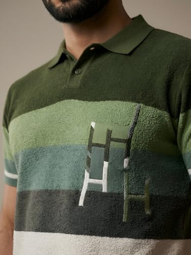 Image of GRECIILOOKS Polo T Shirt for Men | Knitted Block Collar Neck T-Shirt | Smart Casual Striped Design | Premium Mens T Shirts | Office Wear, Travel & Everyday Styling