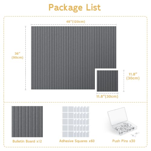 Large Cork Board for Walls 10-Pack Bulletin Board with 50 Safe Removable Adhesive Tabs, 60" x 24" Corkboard Tiles for Photos, Fine-Stripe Push Pin Boards Felt Boards for Office Home Classroom-Black - Image 7