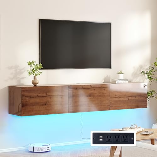 AMERLIFE 70" Floating TV Stand with LED Lights and Power