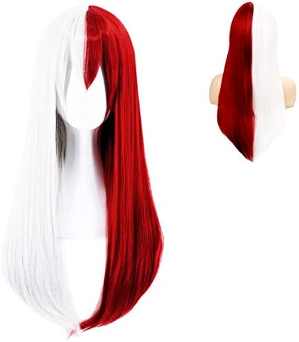 Baruisi Long Straight Anime Cosplay Wig for Women Red White Synthetic Halloween Hair Wig
