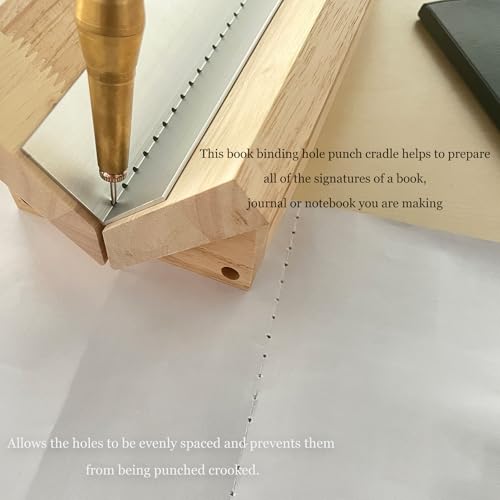 Bookbinding Punching Cradle with Aluminum Piercing Guide, with a Wooden-Handled Awl, Signature Punching Tool Set for Bookbinding Kit, for Book DIY Crafts, Polished Smooth Surface, Easy to Use Guide - Image 7
