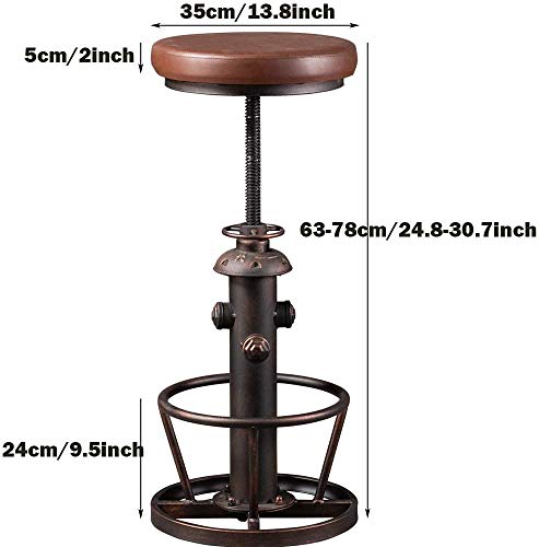 Bokkolik Vintage Bar Set Includes Farmhouse Bar Table(38.6-44.4Inch) And Set Of 2 Industrial Bar Stools Swivel Pu Seat (24-30Inch) Fire Hydrant Design Height Adjustable #TOP3