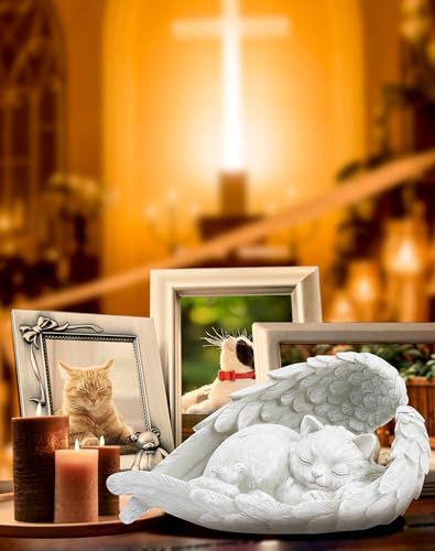 NETONDA Katze Engel Gedenkstein Grabstein Katze für draußen Tiergrabstein Polyresin Katzenfigur Garten wunderschönes Andenken Zuhause Grabschmuck Deko (Reinweiß)