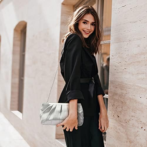 Apradas Women's Evening Clutch Bag Satin Pleated Clutch Bag Elegant Satin Evening Bag Clutch Purse Prom Handbag for Wedding Party Prom