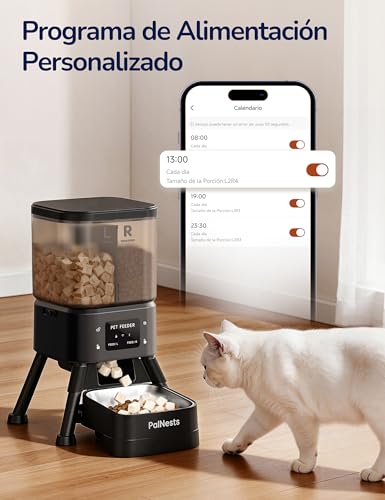 PalNests 4L Comedero Gato Automatico con Doble Tolva, 5G/2.4G WiFi Inteligente Dispensador Comida Gatos Automático, Control de App, 1-10 Comidas al Día, Alimentación Lenta, Cubeta de Acero Inoxidable - imagen 4