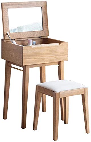 Tocador de alta gama multifuncional de madera maciza con espejo con solapa y taburete acolchado dormitorio tocador mesa de maquillaje