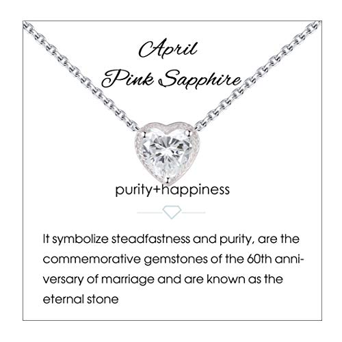 Qings Birthstone Heart Necklaces, 925 Sterling Silver April Birthstone Pendant ...