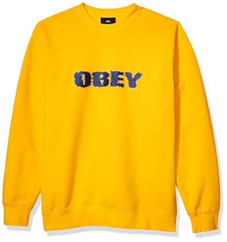 Obey Men's CORE Box FIT Crewneck Fleece, Gold, X-Large