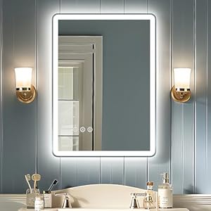 16×24 LED Mirror for Bathroom, Backlit & Front Lights, Rounded Corner Frameless, 3 Colors & Dimmable Bathroom Vanity Mirror, Anti-Fog, Shatterproof Tempered Glass (Horizontal/Vertical)