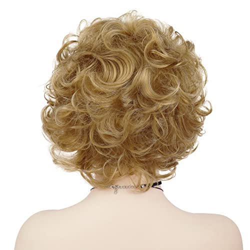 Gnimegil Short Wig Blonde Curly Wave Wigs For Women Synthetic Curls Hair Wig With Bangs Mother Natural Wig Cosplay Halloween Costume For Women #TOP4