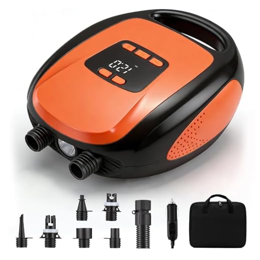 Elektrische SUP Pumpe 20 PSI,12V Hochdruck-Luftpumpe mit Auto-Off Auto-Deflate, LCD Display, LED Licht, 7 Adapter für Stand Up Paddle Board, Schlauchboot, Kajak