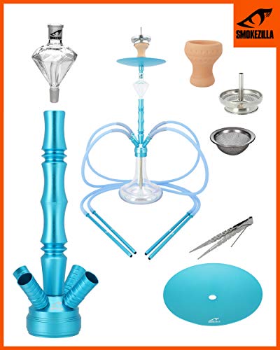 Smokezilla® MINYA 4S 4-Schlauch-Set Aluminium Shisha | Spitze Optik mit Shiny Clear Bowl und Diamond Molassefänger! (Sky… – Bild 8