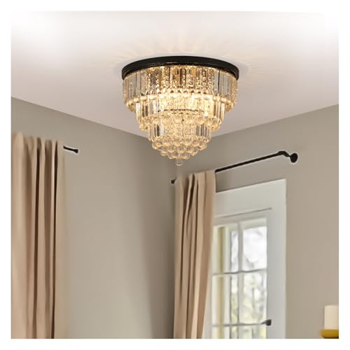 Lustre de luxe en cristal K9 et luminaire moderne rond noir haut de gamme
