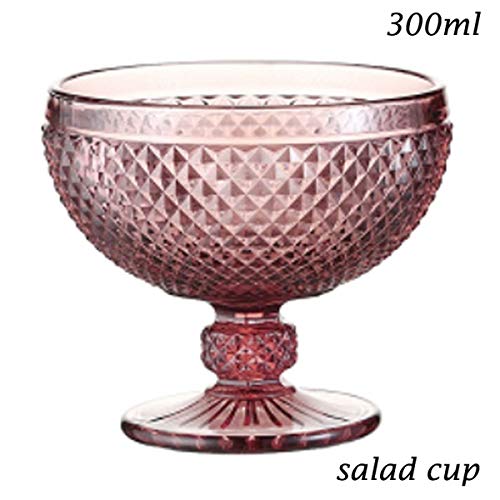 SMNHSRXH Champagne Glass Water Cup for Drinking Red Wine Glass Beverage Milk Glasses Ice Cream Cup Salad Bowl Lead-free Glass Pink Blue (Color : Salad bowl 300ml)