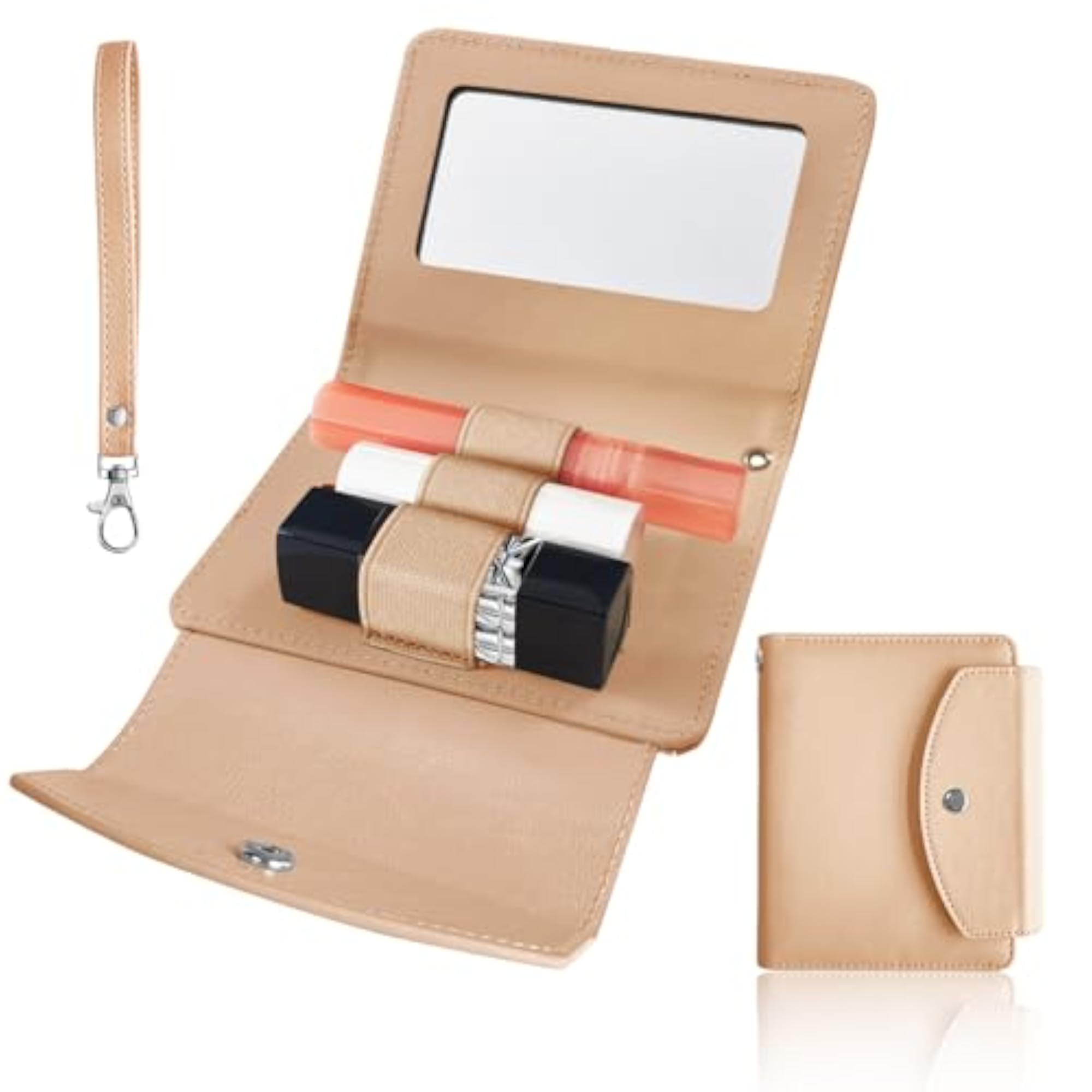 PU Lipstick Case Holder with Mirror and Keychain