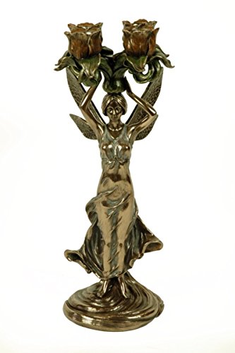 CAPRILO Figura Decorativa Portavelas Hada con 4 Flores. Figuras Resina. 13 Ø x 34 cm.