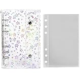 シール帳 透明 1本 20枚付き A6サイズ キラキラデザイン シールバインダー シール帳 クリア 収納 持ち運び便利 コミックファンに最適（星柄入り）