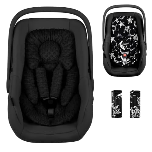 Image of GFU Infant Car Seat Insert Head and Body Support, Reversible Newborn Insert for Carseat with Strap Pads, Soft Stroller Cushion Pillow Insert for Boys and Girls, Fits for Stroller, Swing, Black Star