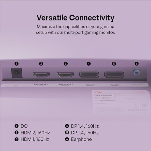 Image of Pixio PX27U Wave Purple 27 inch 160Hz 4K 3840x2160p Fast IPS Panel 1ms GTG Adaptive Sync Gaming Monitor with Purple HDMI 2.1 Cable Certified Ultra High Speed 6FT 8K 60Hz 4K 120Hz Nylon Braided