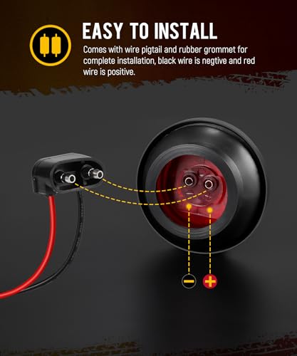 Partsam 5Pcs 2.5 inch Round Red 13LED Trailer Trucks Side Marker Clearance Lights with Reflectors, IP67 Waterproof, Includes Pigtails and Rubber Grommets